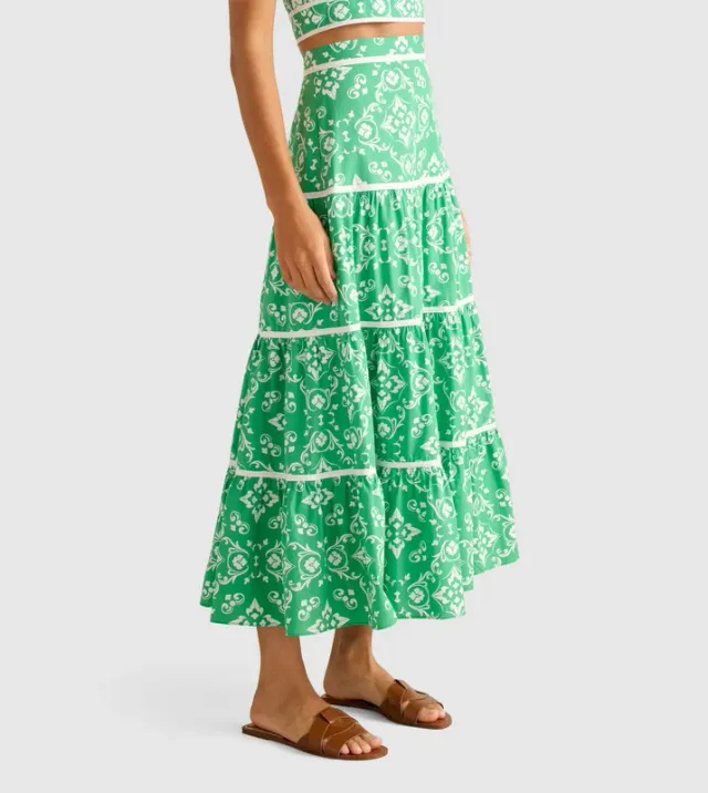 MONA Printed Binding Tiered Midi Skirt – صورة 5