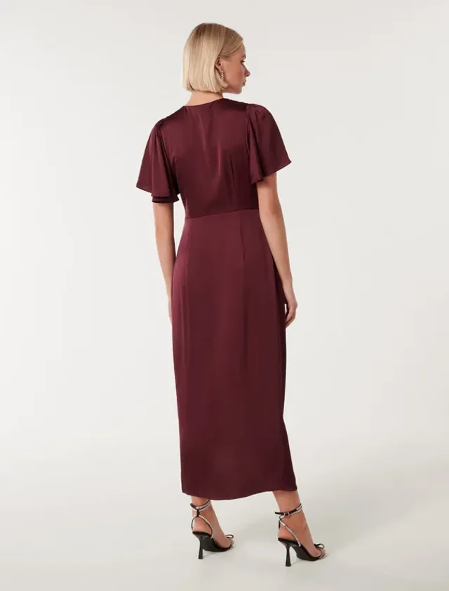 ESTELLE Solid Flutter Sleeves Midi Dress – صورة 2