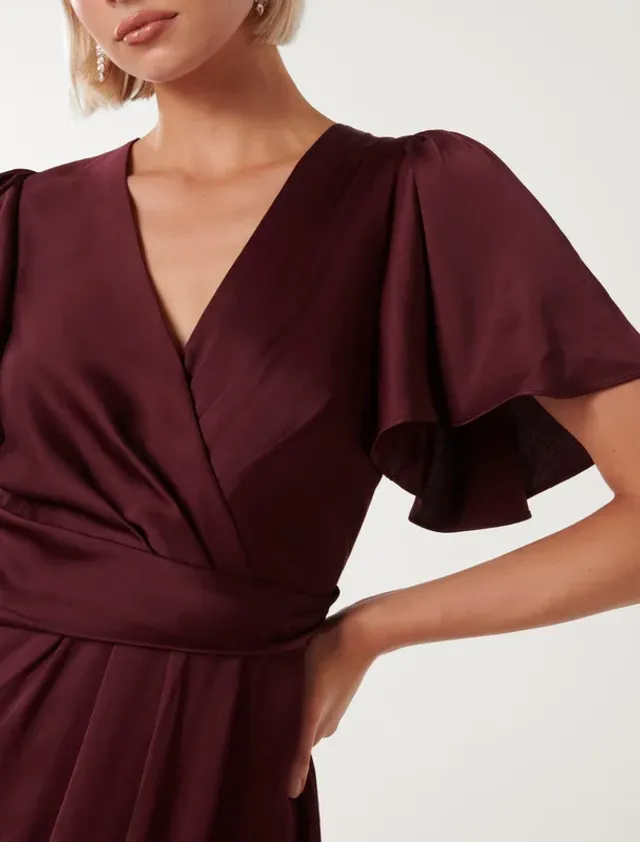 ESTELLE Solid Flutter Sleeves Midi Dress – صورة 3