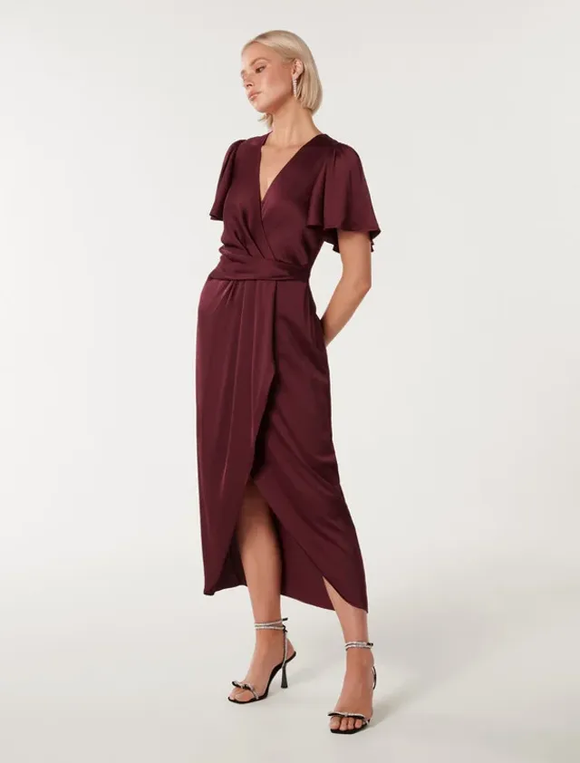 ESTELLE Solid Flutter Sleeves Midi Dress – صورة 4