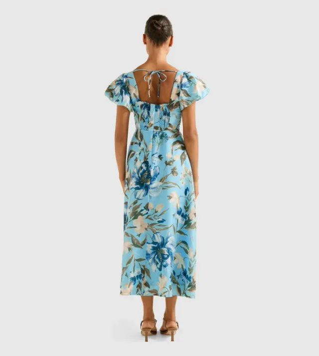 JUNE Printed Ruched V-Neck Midi Dress – صورة 2
