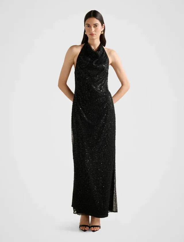 MIRANDA Sequined Halterneck Maxi Dress