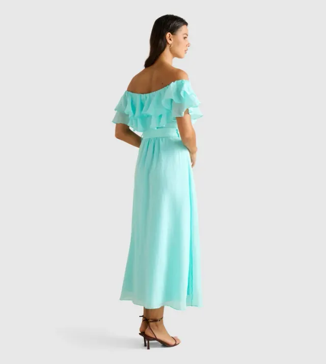 JEMIMA Off Shoulder Ruffle Midi Party Dress – صورة 2