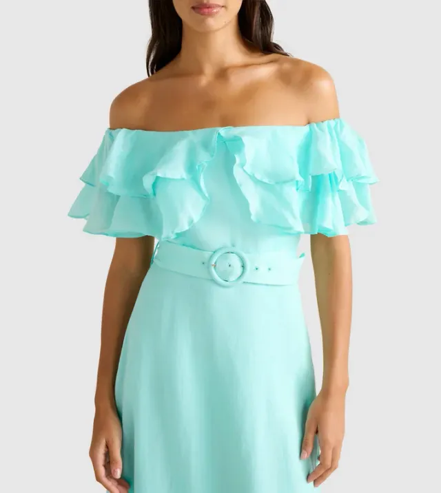 JEMIMA Off Shoulder Ruffle Midi Party Dress – صورة 3