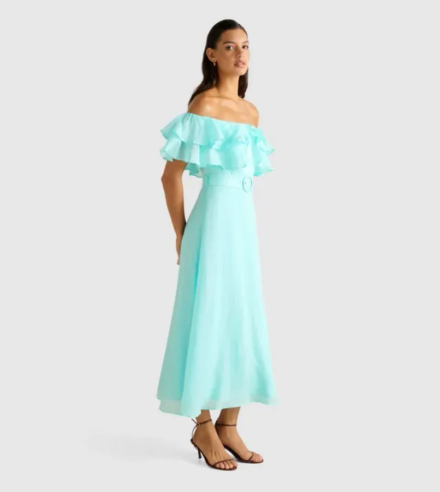 JEMIMA Off Shoulder Ruffle Midi Party Dress – صورة 4