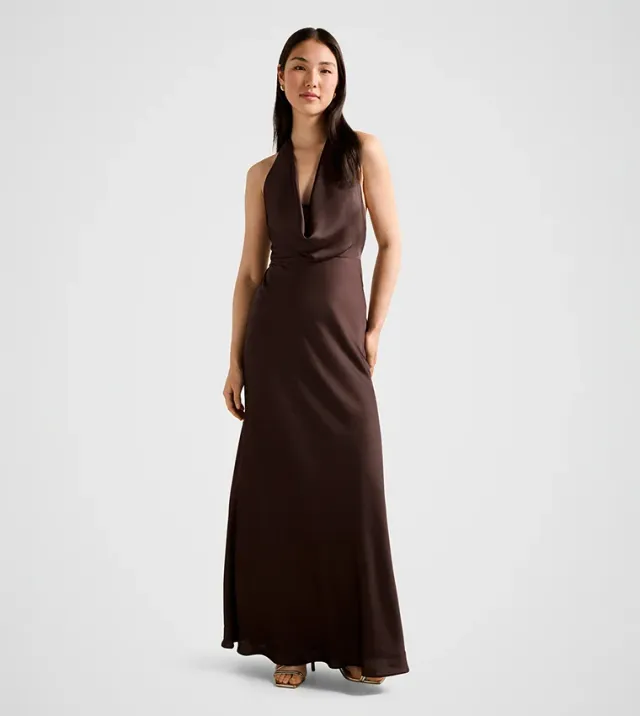 Becca Cowl Halter Satin Gown