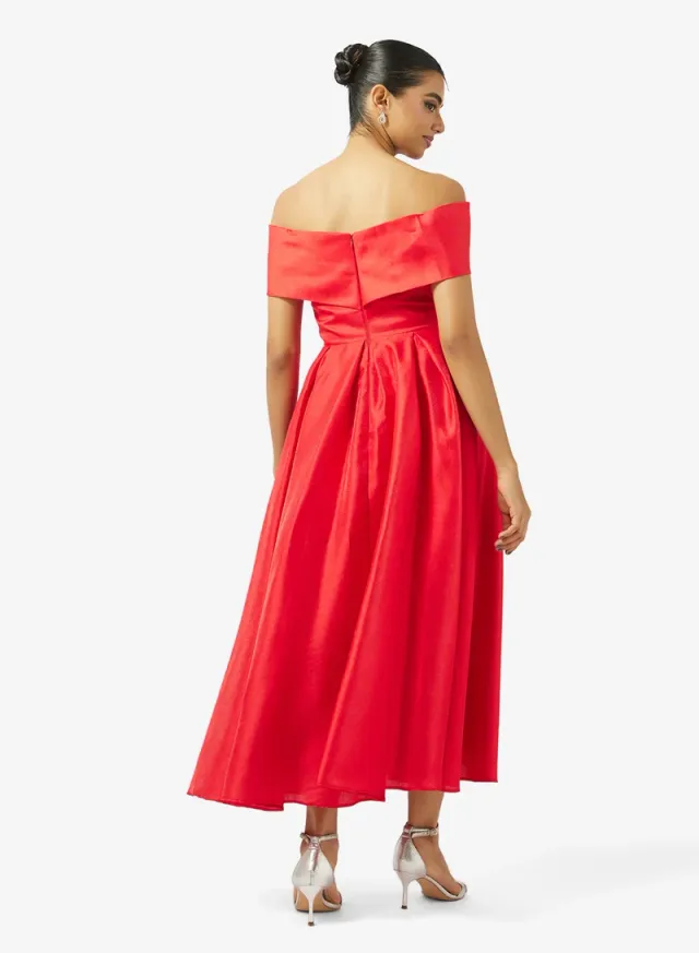 OFF SHOULDER RIBBON BUST TAFFETA DRESS – image 2
