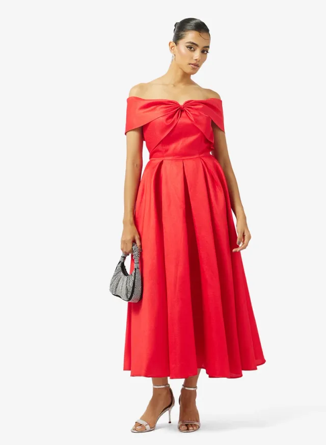 OFF SHOULDER RIBBON BUST TAFFETA DRESS – image 4