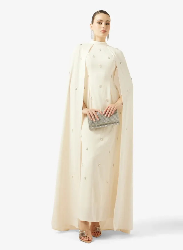 EMBELLISHED CAPE CREPE DRESS – image 4