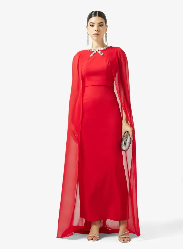 CRYSTAL NECK FLUTE SLEEVE CREPE – image 4