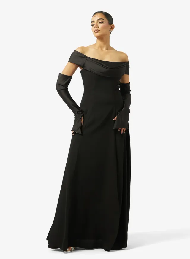 A-LINE FREE SLEEVES CREPE DRESS