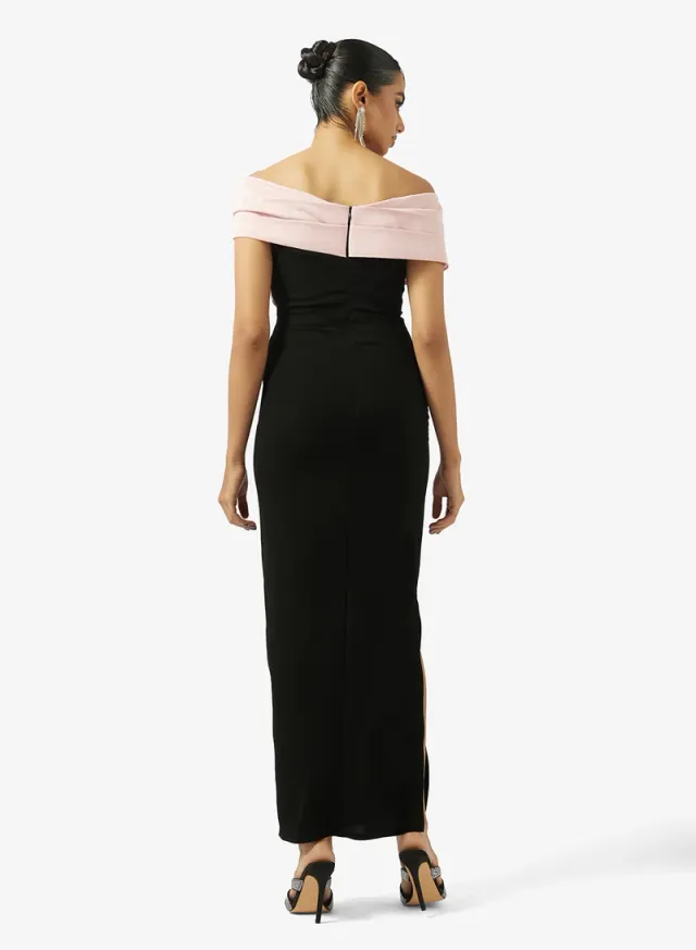 DRAPED CROSS BUST BEADED CREPE DRESS – image 2