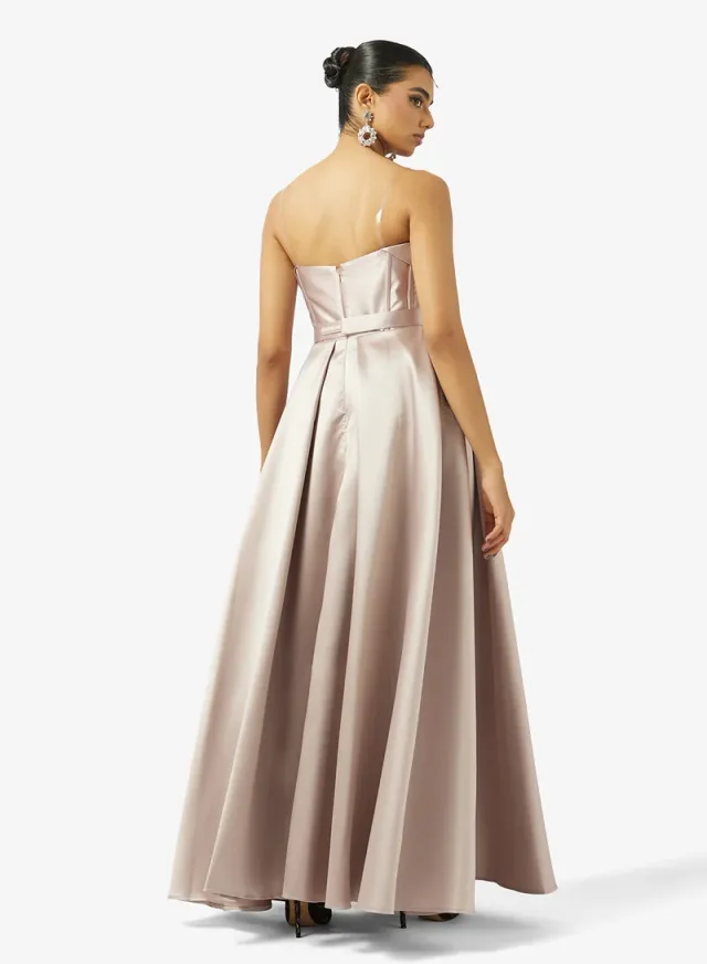 COLD SHOULDER PLEATED BUST TAFFETA DRESS – image 2