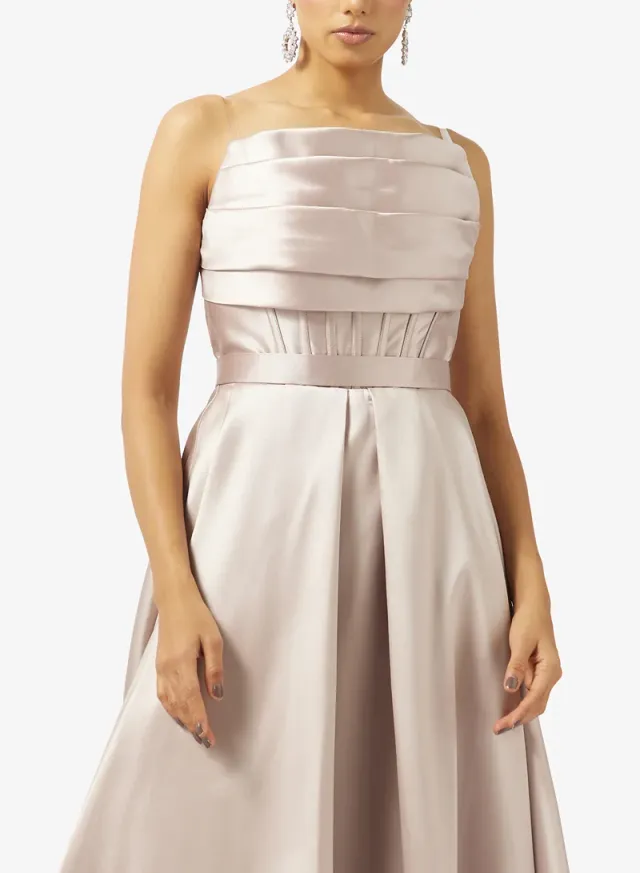 COLD SHOULDER PLEATED BUST TAFFETA DRESS – image 3