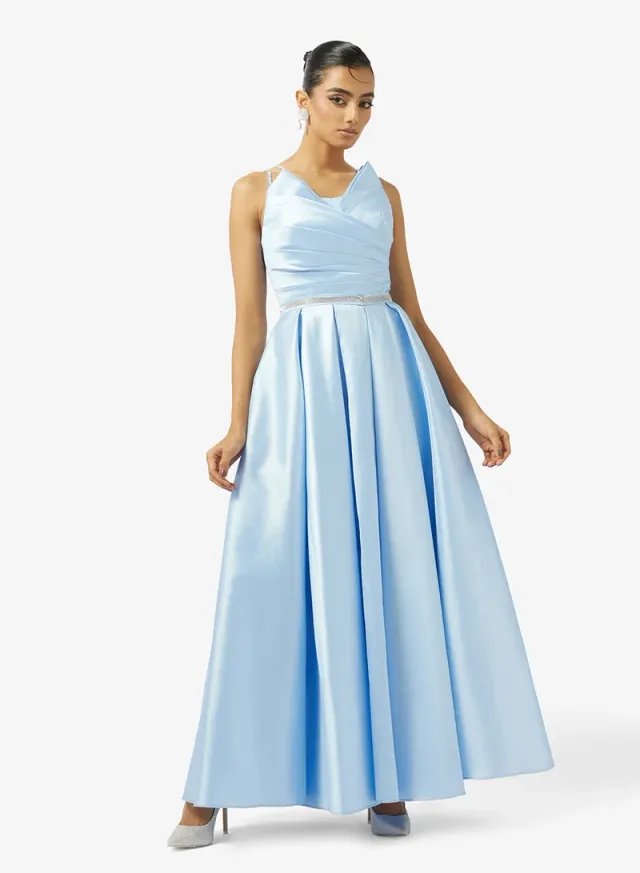 V-DRAPED BUST LACED TAFFETA DRESS ED