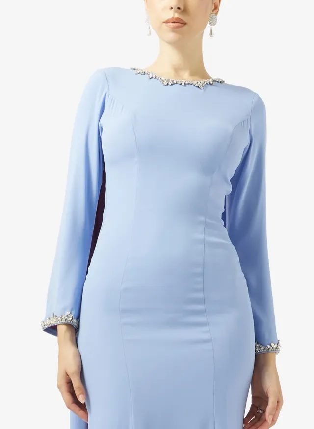 ROUND NECK SHOULDER TAIL CREPE DRESS – image 3