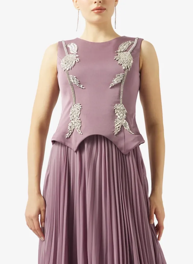 CRYSTAL DETAIL PLISSE CHIFFON DRESS – image 3