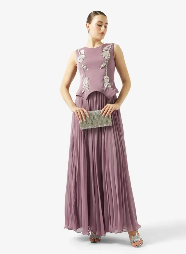 CRYSTAL DETAIL PLISSE CHIFFON DRESS – image 4