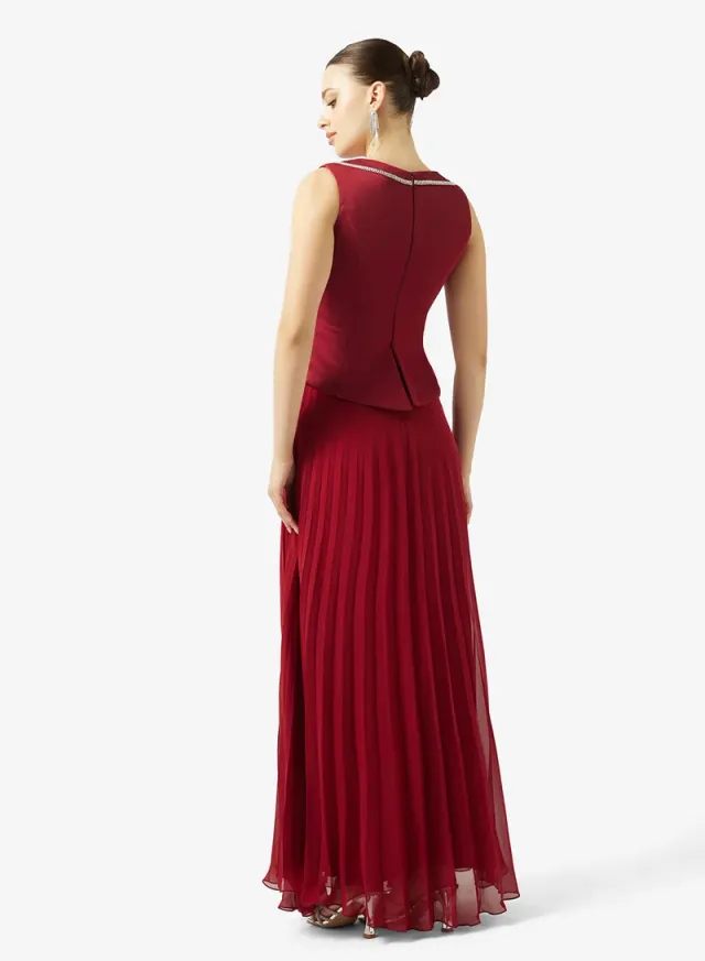 CRYSTAL DETAIL PLISSE CHIFFON DRESS – image 2