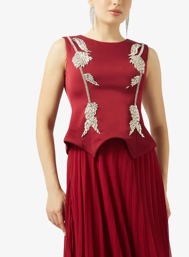 CRYSTAL DETAIL PLISSE CHIFFON DRESS – image 3