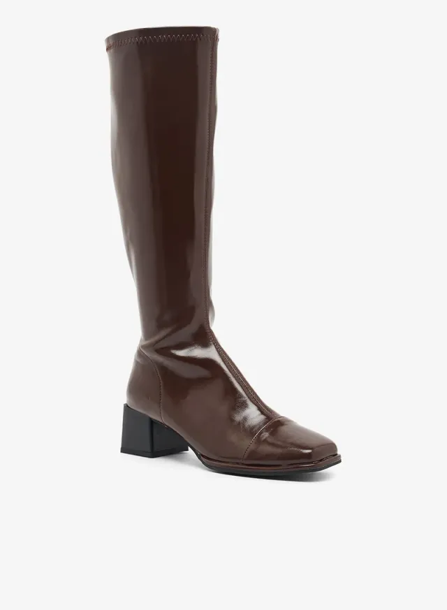 Faux Leather Block Heel Knee High Boots – image 2