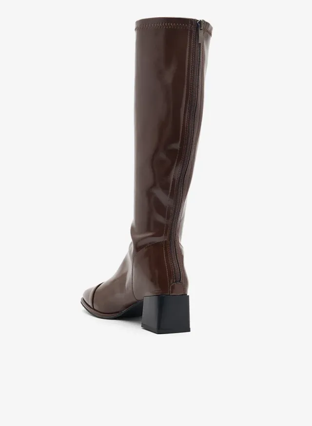 Faux Leather Block Heel Knee High Boots – image 3