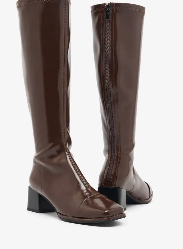 Faux Leather Block Heel Knee High Boots – image 4