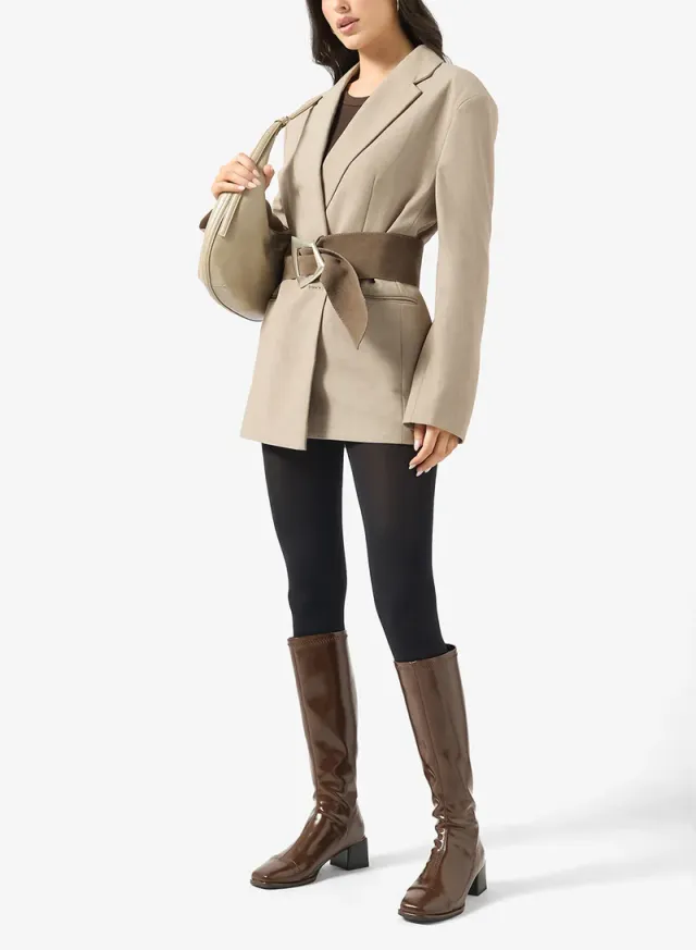 Faux Leather Block Heel Knee High Boots – image 5