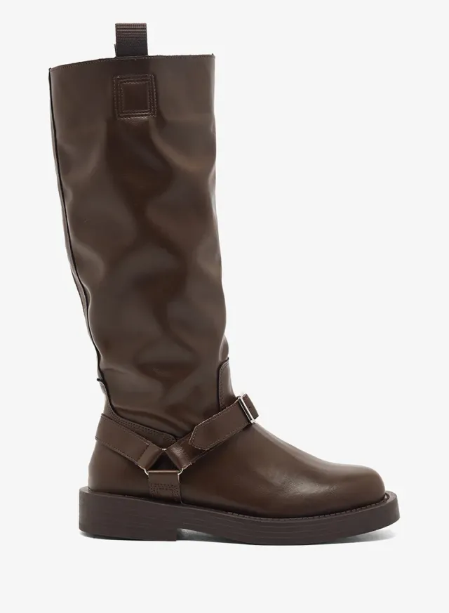 Block Heel Platform Boots with Buckle Detail