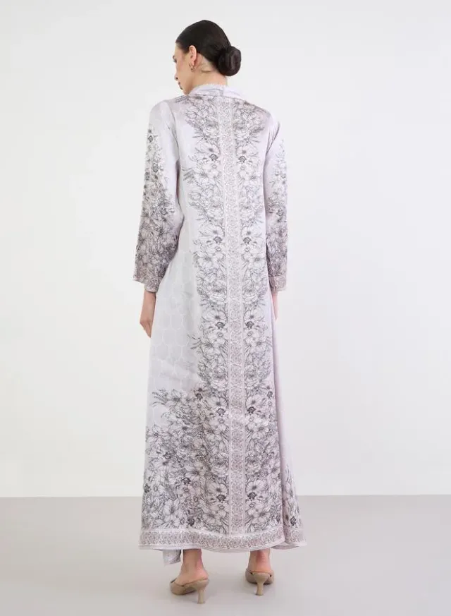 Floral Print Jalabiya with Gold Lace Trim – image 3