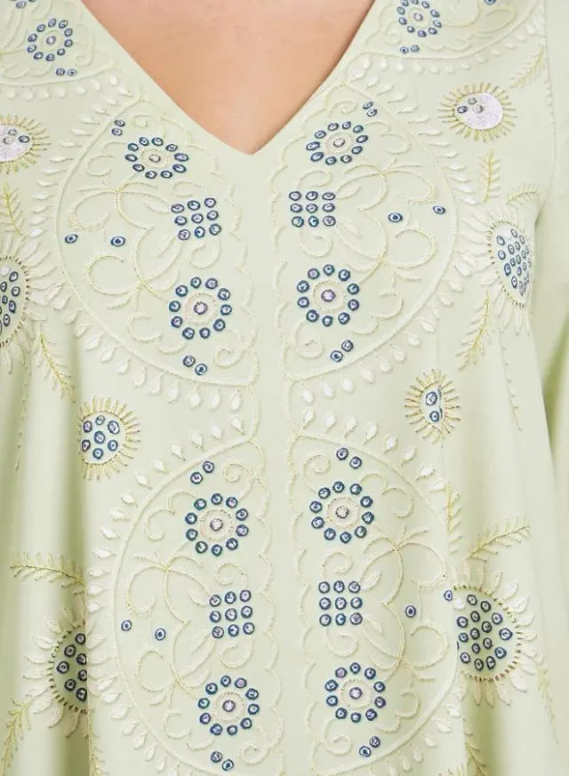 Floral Print Jalabiya with Gold Lace Trim – image 4