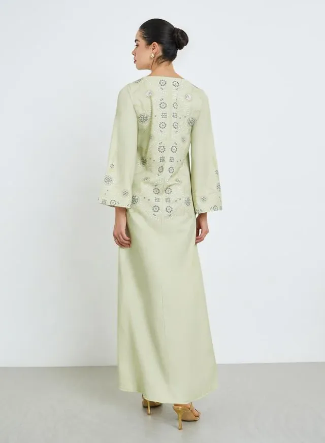 Floral Print Jalabiya with Gold Lace Trim – image 5