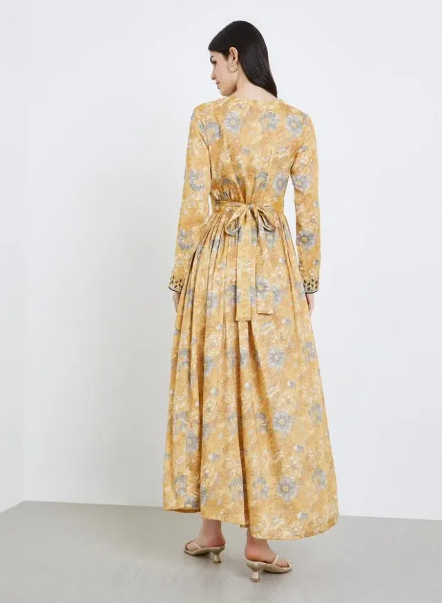 Floral Print Jalabiya with Gold Lace Trim – image 5