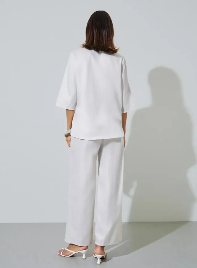 Grey Solid Stand Collar Top and Wide Leg Trousers Set – image 3