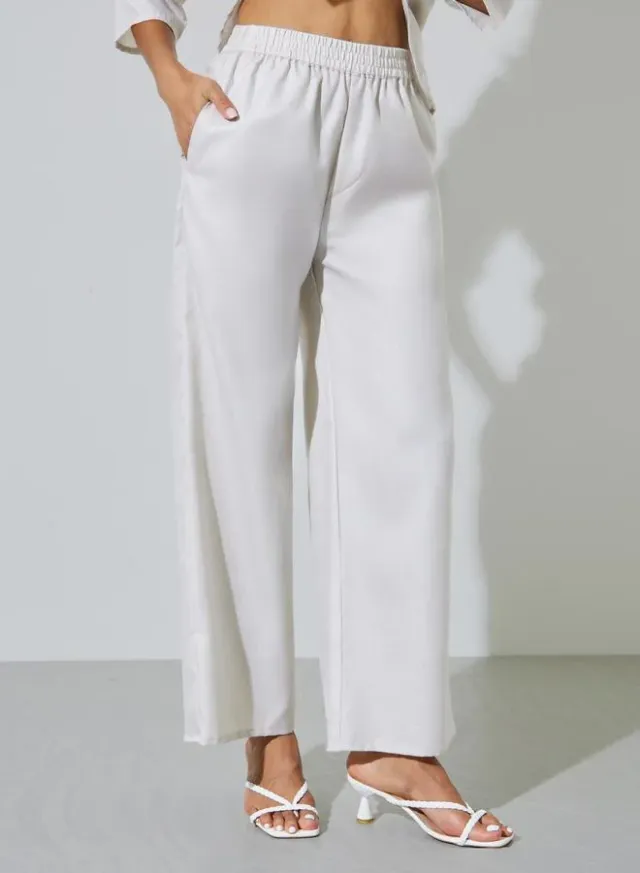 Grey Solid Stand Collar Top and Wide Leg Trousers Set – image 5