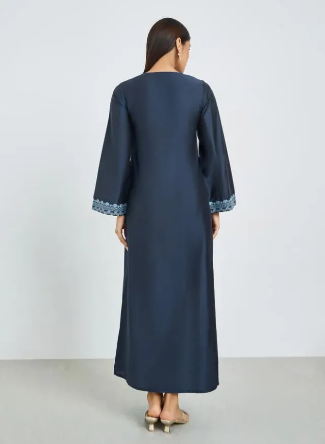 Grey Floral Print Long Sleeve Jalabiya – image 4
