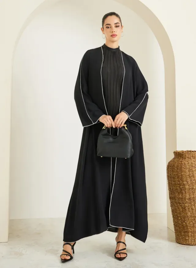 Grey Batwing Sleeve Open Front Abaya
