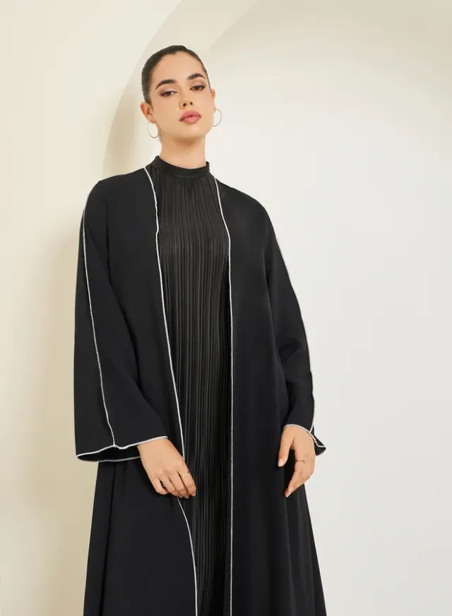 Grey Batwing Sleeve Open Front Abaya – image 2