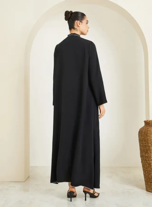 Grey Batwing Sleeve Open Front Abaya – image 4