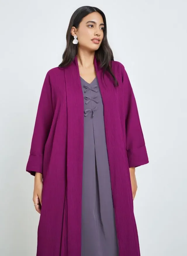 Women Beige Textured Abaya – image 2