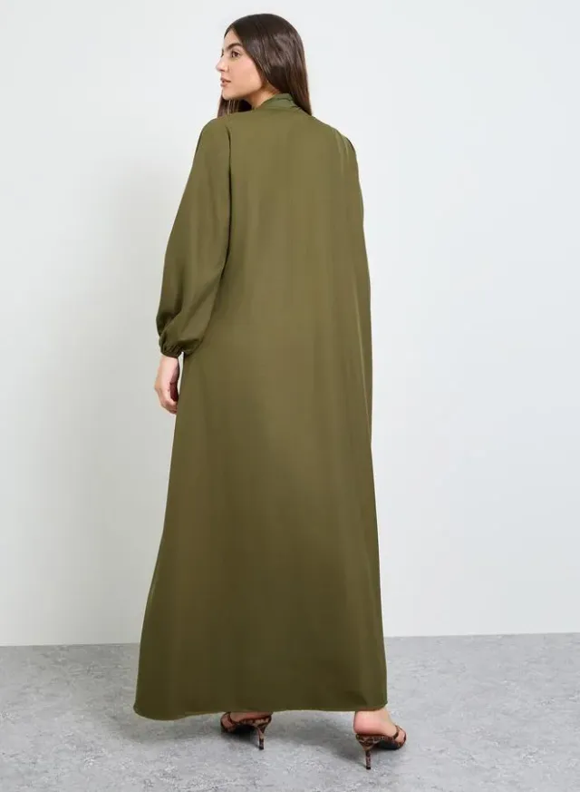 Linen Abaya with wide sleeve cuff – image 3