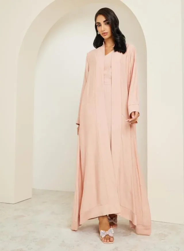 Black and White Printed Open Abaya and Wide Leg Pants Set – image 3