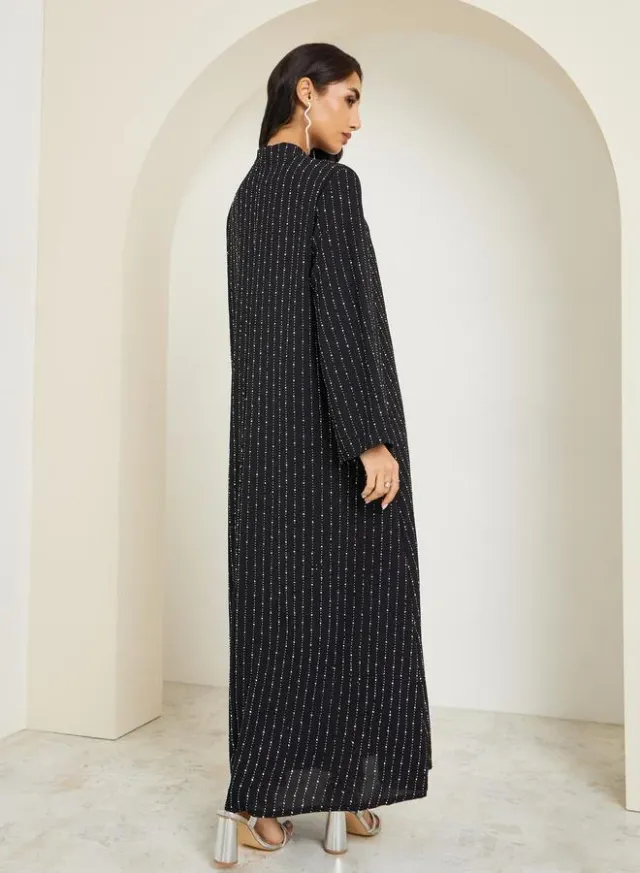 Women Crystal Embellished Jalabiya with Stand Collar – image 6