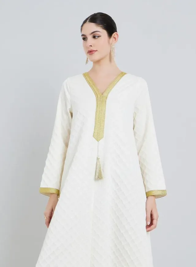 Black Foil Print V-Neck A-Line Jalabiya – image 2