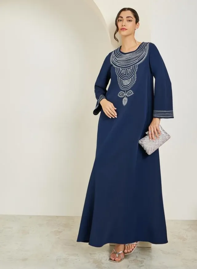 Black Embroidered Panel Jalabiya