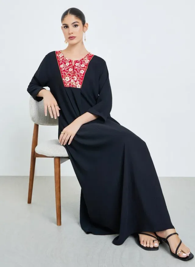 Black Embroidered Panel Jalabiya