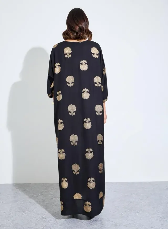 Black Foil Print Kimono Sleeves Jalabiya – image 3