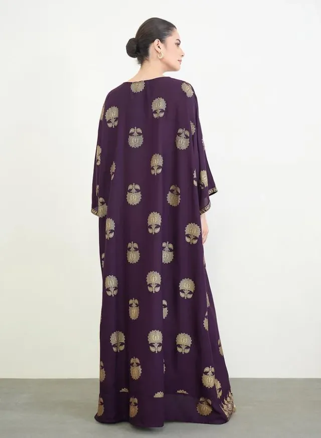 Black Foil Print Kimono Sleeves Jalabiya – image 3