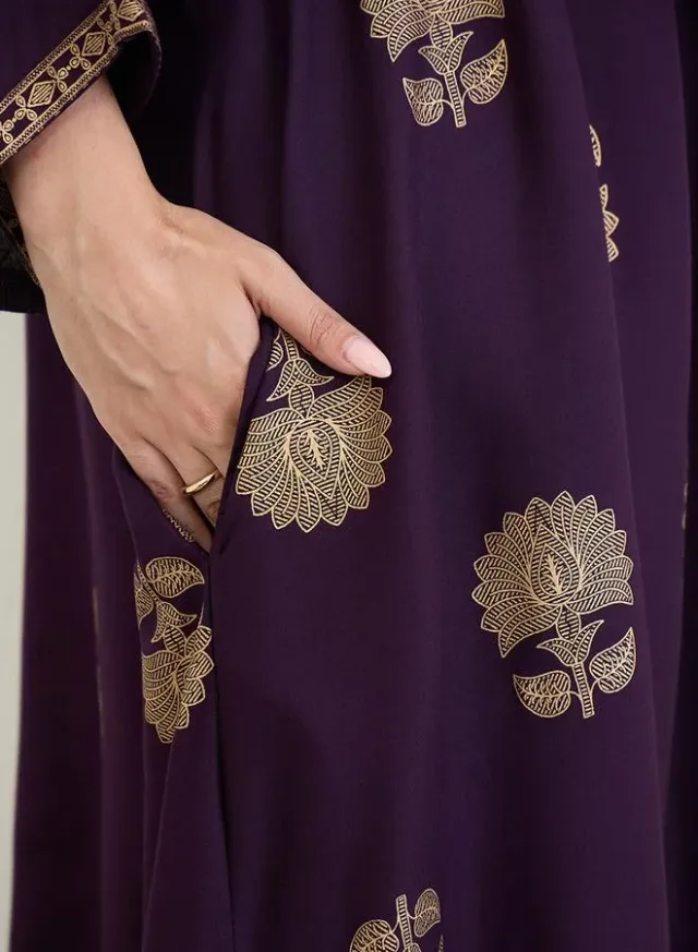 Black Foil Print Kimono Sleeves Jalabiya – image 4