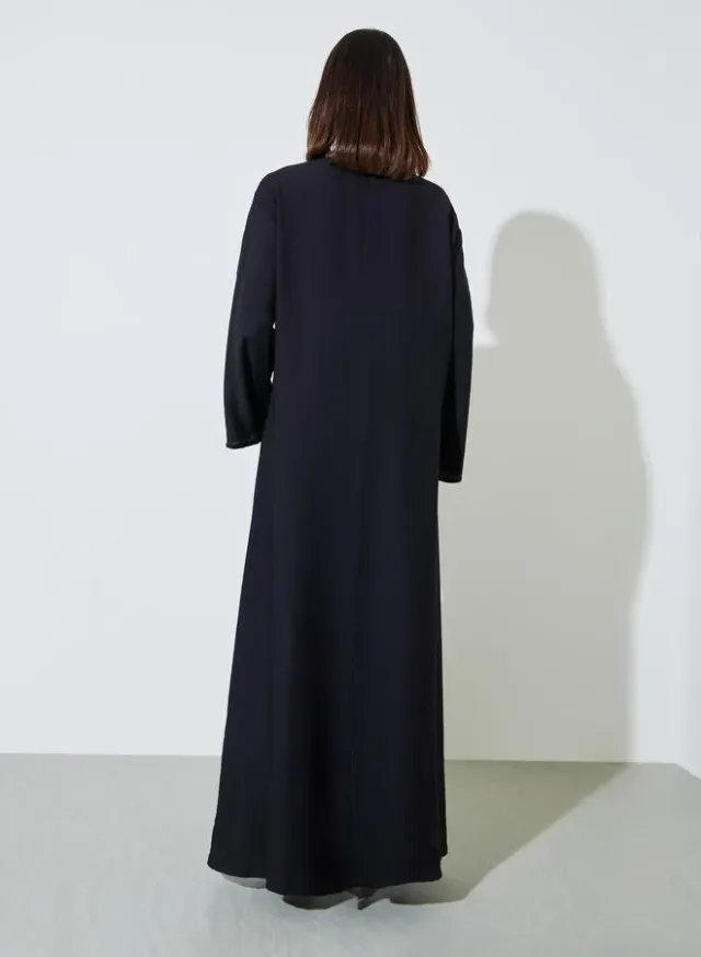 Black Floral Embroidered Open Front Abaya – image 3